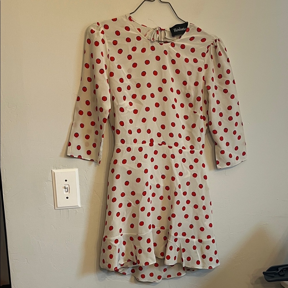 Realization size medium open back polka dot silk dress